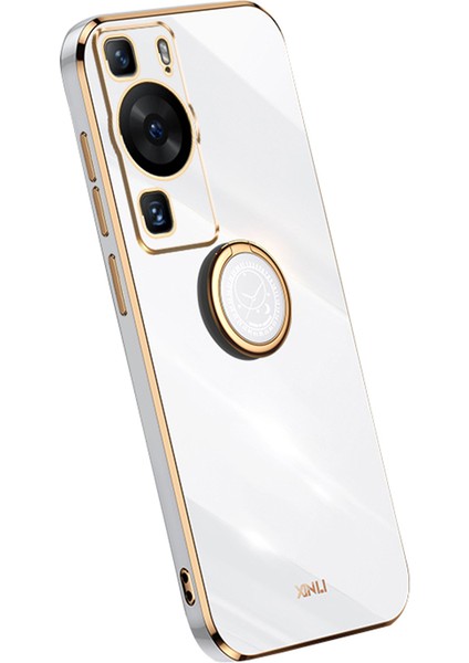 Xınlı Huawei P60 Galvanik Telefon Kılıfı Halka Ayaklı Yumuşak Tpu Telefon Kılıfı-Beyaz (Yurt Dışından)