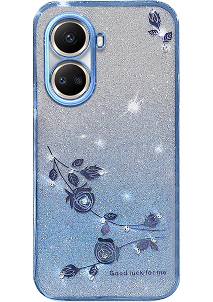 Huawei Nova 10 Se 4g Için Kadem Degrade Parıltılı Cep Telefonu Kılıfı Çiçek Yapay Elmas Dekor Yumuşak Tpu Kapak-Mavi (Yurt Dışından)