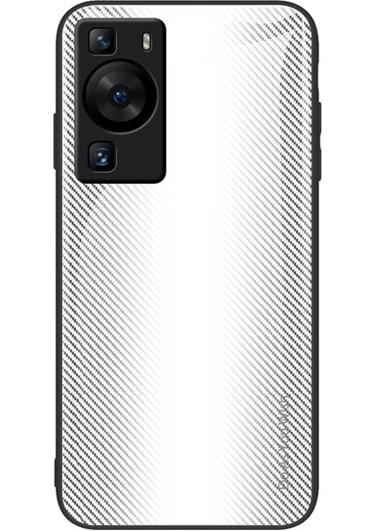 Huawei P60 Karbon Fiber Doku Kılıf Çizilmez Yumuşak Tpu+Temperli Cam Kapak-Beyaz (Yurt Dışından)