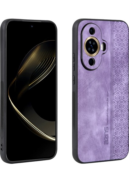 Azns Huawei Nova 11 Pro/nova 11 Ultra Baskılı Telefon Kılıfı Pu Deri+Tpu Telefon Kılıfı-Mor (Yurt Dışından)
