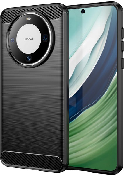 Huawei Mate 60 Pro Kılıf Ince Karbon Fiber Doku Fırçalanmış Telefon Arka Kapağı-Siyah (Yurt Dışından)