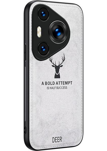Huawei Pura 70 Pro/pura 70 Pro+Hibrit Kılıf Geyik Desenli Kumaş Doku Deri+Pc+Tpu Koruyucu Kılıf-Gri (Yurt Dışından)