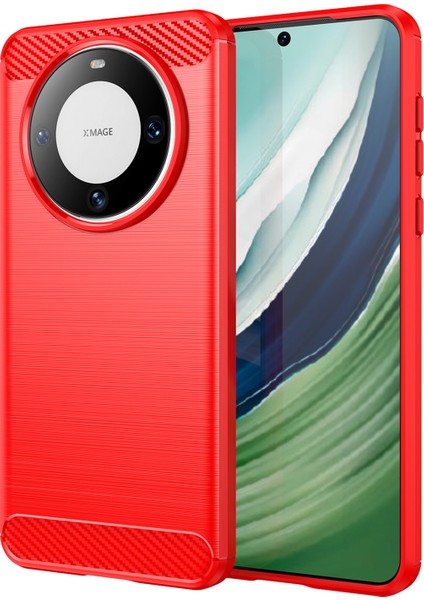 Huawei Mate 60 Pro Kılıf Ince Karbon Fiber Doku Fırçalanmış Telefon Arka Kapağı-Kırmızı (Yurt Dışından)
