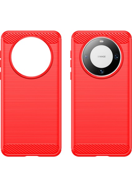Huawei Mate 60 Pro Kılıf Ince Karbon Fiber Doku Fırçalanmış Telefon Arka Kapağı-Kırmızı (Yurt Dışından) modelleri