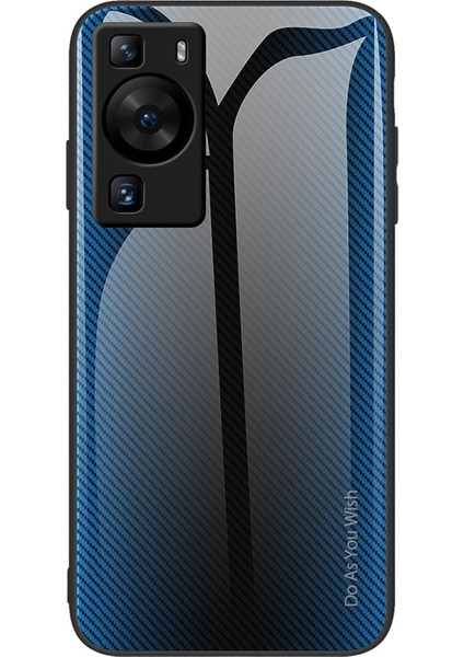 Huawei P60 Karbon Fiber Doku Kılıf Çizilmez Yumuşak Tpu+Temperli Cam Kapak-Bebek Mavisi (Yurt Dışından)