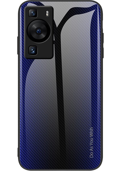 Huawei P60 Karbon Fiber Doku Kılıf Çizilmez Yumuşak Tpu+Temperli Cam Kapak-Koyu Mavi (Yurt Dışından)