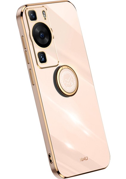 Xınlı Huawei P60 Galvanik Telefon Kılıfı Halka Ayaklı Yumuşak Tpu Telefon Kılıfı-Pembe (Yurt Dışından)