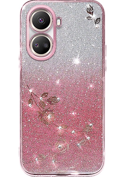 Huawei Nova 10 Se 4g Için Kadem Degrade Parıltılı Cep Telefonu Kılıfı Çiçek Yapay Elmas Dekor Yumuşak Tpu Kapak-Gül Altın (Yurt Dışından)