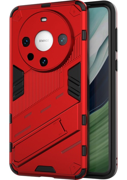 Huawei Mate 60 Pro Kickstand Arka Kapak Pc+Tpu Darbeye Dayanıklı Akıllı Telefon Kılıfı-Kırmızı (Yurt Dışından)