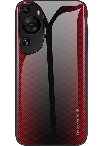 Huawei P60 Art Karbon Fiber Dokulu Temperli Cam Koruyucu Kılıf + Yumuşak Tpu Telefon Kılıfı - Kırmızı (Yurt Dışından)