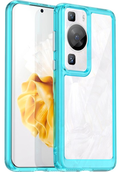 Huawei P60/P60 Pro Için Yükseltilmiş Çerçeveli Telefon Kılıfı, Tpu+Akrilik Telefon Kabuğu Düşme Koruması Kılıfı-Şeffaf Mavi (Yurt Dışından)
