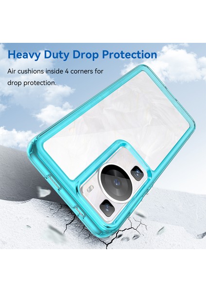 Huawei P60/P60 Pro Için Yükseltilmiş Çerçeveli Telefon Kılıfı, Tpu+Akrilik Telefon Kabuğu Düşme Koruması Kılıfı-Şeffaf Mavi (Yurt Dışından) modelleri