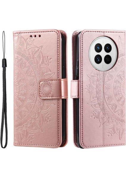 Huawei Mate 50 4g Için Düşmeye Dayanıklı Telefon Kılıfı, Mandala Çiçek Desenli Baskılı Pu Deri Aşınmaya Karşı Kapaklı Cüzdan Standı Kılıfı-Gül Altını (Yurt Dışından)