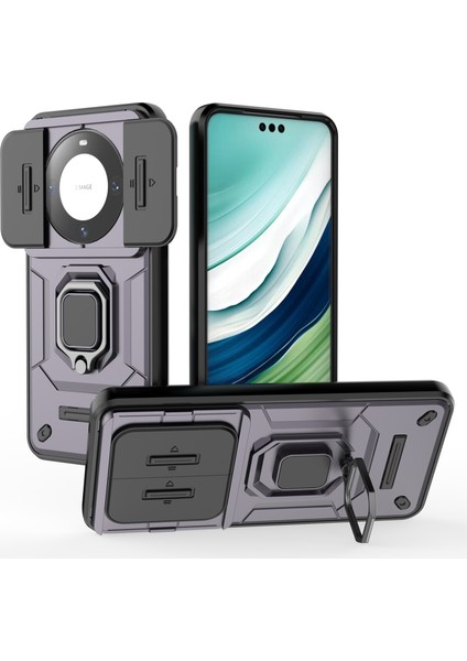Huawei Mate 60 Pro Kılıf Kickstand Darbeye Dayanıklı Telefon Kılıfı Sürgülü Lens Koruyucu-Mor (Yurt Dışından)