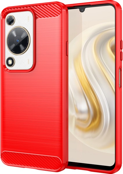 Huawei Nova Y72 4g Telefon Kılıfı Fırçalanmış Karbon Fiber Doku Tpu Arka Kapak-Kırmızı (Yurt Dışından)