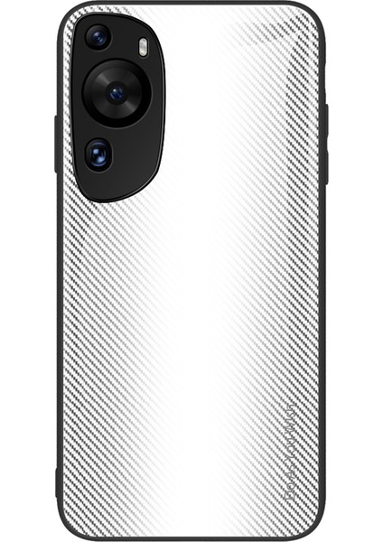 Huawei P60 Art Karbon Fiber Dokulu Temperli Cam Koruyucu Kılıf + Yumuşak Tpu Telefon Kılıfı-Beyaz (Yurt Dışından)