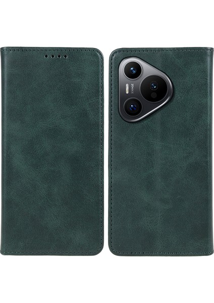Huawei Pura 70 Kılıf Manyetik Kapanışlı Kapaklı Pu Deri Telefon Kılıfı-Yeşil (Yurt Dışından)