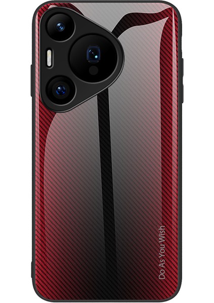 Huawei Pura 70 Pro/70 Pro+Kılıf Karbon Fiber Dokulu Temperli Cam+Tpu Telefon Kılıfı-Kırmızı (Yurt Dışından)