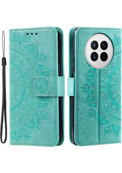 Huawei Mate 50 4g Için Düşmeye Dayanıklı Telefon Kılıfı, Mandala Çiçek Desenli Baskılı Pu Deri Aşınmaya Karşı Kapaklı Cüzdan Standı Kılıfı-Yeşil (Yurt Dışından)