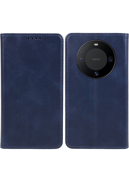 Huawei Mate 60 Pro Cep Telefonu Kılıfı Pu Deri Dana Doku Standı Cüzdan Kılıfı-Mavi (Yurt Dışından)