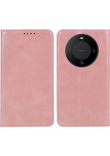 Huawei Mate 60 Pro Cep Telefonu Kılıfı Pu Deri Dana Doku Standı Cüzdan Kılıfı-Gül Altını (Yurt Dışından)