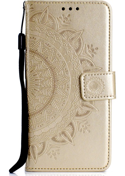 Huawei Y7(2019) Için Imprint Flower Deri Cüzdan Kılıf-Altın (Yurt Dışından) fiyatları