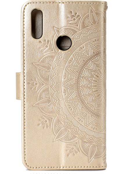 Huawei Y7(2019) Için Imprint Flower Deri Cüzdan Kılıf-Altın (Yurt Dışından) modelleri