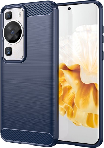 Huawei P60 Için Fırçalanmış Karbon Fiber Dokulu Telefon Kılıfı, Toz Geçirmez Tpu Telefon Kılıfı-Mavi (Yurt Dışından)