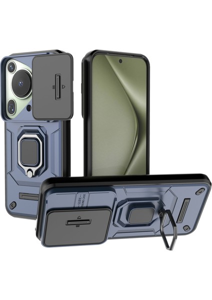 Huawei Pura 70 Ultra Kılıf Kickstand Darbeye Dayanıklı Sağlam Pc+Tpu Telefon Kılıfı Kamera Koruması-Mavi (Yurt Dışından)