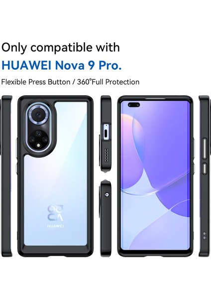 Huawei Nova 9 Pro/honor 50 Pro Şeffaf Arka Kılıf Hibrit Akrilik+Tpu Darbeye Dayanıklı Cep Telefonu Koruyucu Bağımsız Düğmelerle-Siyah (Yurt Dışından) fiyatları