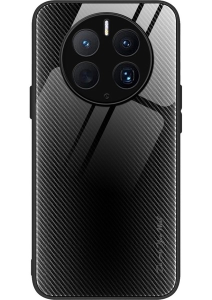 Huawei Mate 50 Pro 4g Için Parmak Izi Önleyici Karbon Fiber Dokulu Telefon Kılıfı, Temperli Cam + Tpu Telefon Kılıfı-Siyah (Yurt Dışından)