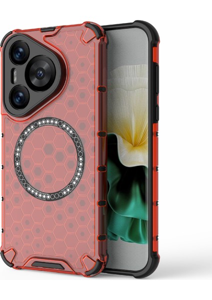 Huawei Pura 70 Manyetik Kılıf Tpu+Pc Petek Köşe Koruma Telefon Kılıfı-Kırmızı (Yurt Dışından)