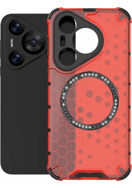 Huawei Pura 70 Manyetik Kılıf Tpu+Pc Petek Köşe Koruma Telefon Kılıfı-Kırmızı (Yurt Dışından) modelleri