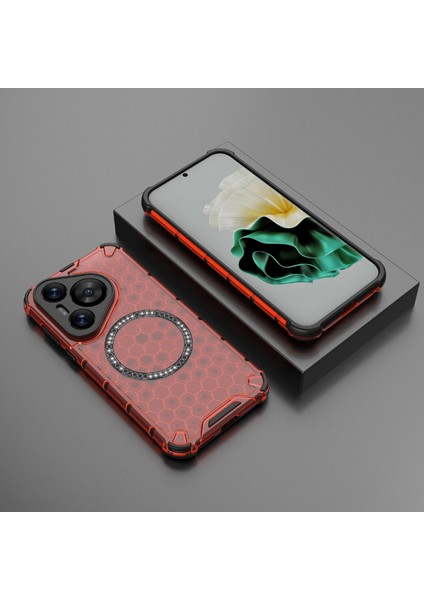 Huawei Pura 70 Manyetik Kılıf Tpu+Pc Petek Köşe Koruma Telefon Kılıfı-Kırmızı (Yurt Dışından) indirimleri