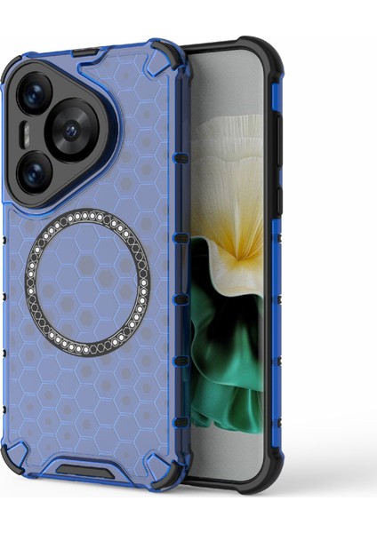 Huawei Pura 70 Manyetik Kılıf Tpu+Pc Petek Köşe Koruma Telefon Kılıfı-Mavi (Yurt Dışından)