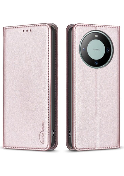 Bınfen Color BF18 Huawei Mate 60 Pu Deri+Tpu Telefon Kılıfı Kart Tutucu Stand Kılıf-Gül Altını (Yurt Dışından)