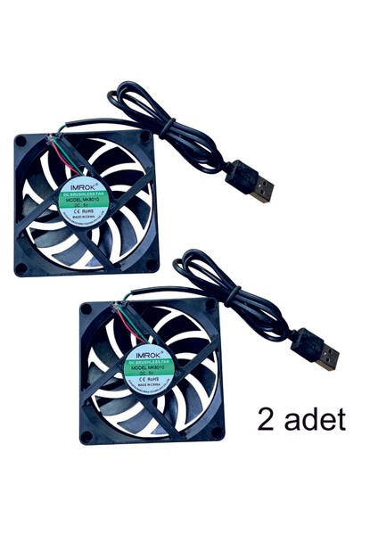 Usb Fan 80x80x10 2 Adet Harici Laptop, Modem ve Tv Soğutucu Ball Bearing sessiz 27 db 3000 rpm