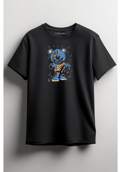 Mavi Ayı Baskılı Unisex T-Shirt Siyah