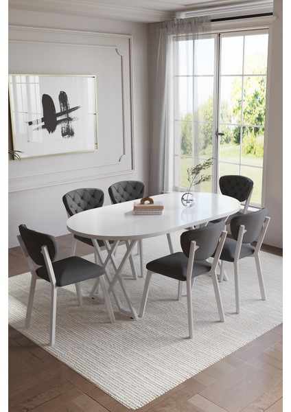 ELMA AVANGARDE 80*140 Gold Mutfak Masası Takımları , 6 Kişilik Mutfak Masası Takımı