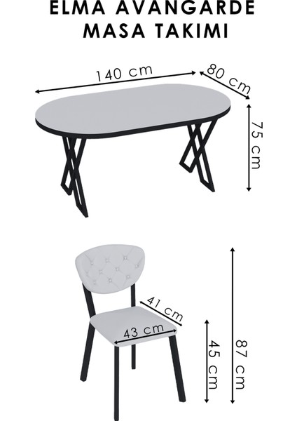 ELMA AVANGARDE 80*140 Gold Mutfak Masası Takımları , 6 Kişilik Mutfak Masası Takımı