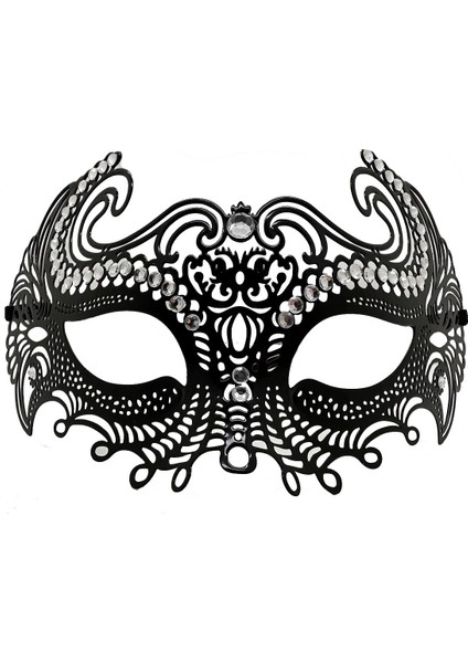 Siyah Renk Lazer Kesim Üzeri Kristal Taşlı Metal Balo Parti Venedik Maskesi modelleri