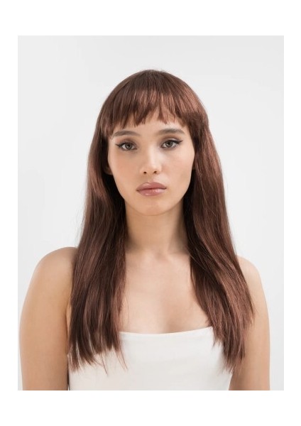 Kahve Renk Uzun Düz Parti Peruğu - Uzun Kahverengi Peruk
