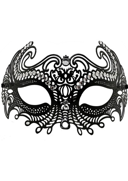 Siyah Renk Lazer Kesim Üzeri Kristal Taşlı Metal Balo Parti Venedik Maskesi modelleri