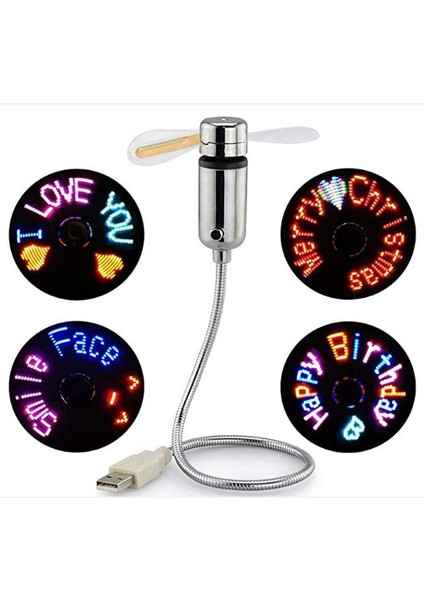 USB Fan Renkli LED Yanıp Sönen Kelime Işıklı Fan (Yurt Dışından)