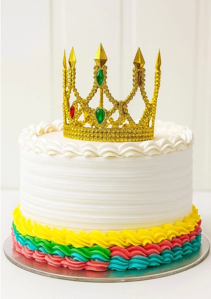 Altın Işıltılı Ince Pasta Tacı Pasta Üstü Taç Plastik Malzeme 8x8 cm