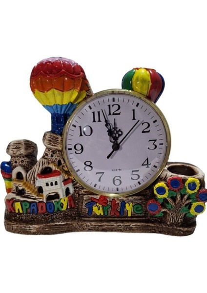 Renkli Peribacası Tasarımlı Masa Saati ve Kalemlik Seti