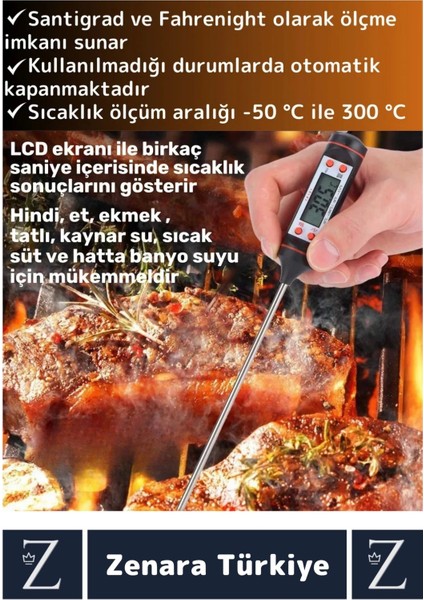 Ergonomik LCD Ekran Çift Ölçüm Birimi Hafızalı Et Sıvı Mama Sıcak Soğuk Saplamalı Gıda Termometresi fiyatları