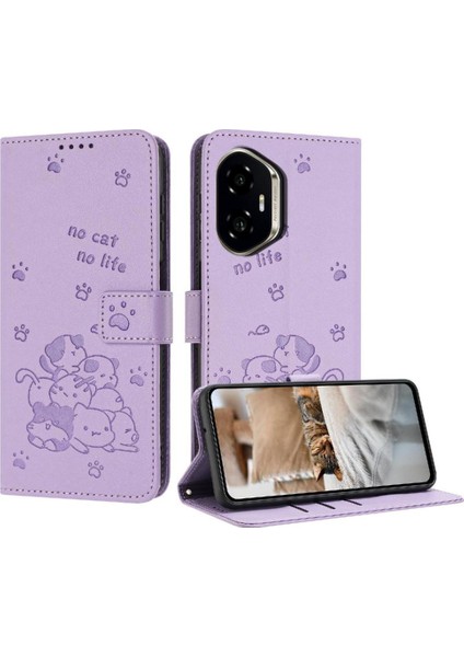 Onur Için Flip Case 400 Deri Cüzdan Kart Tutucu Kickstand Sevimli Kedi Pu (Yurt Dışından)