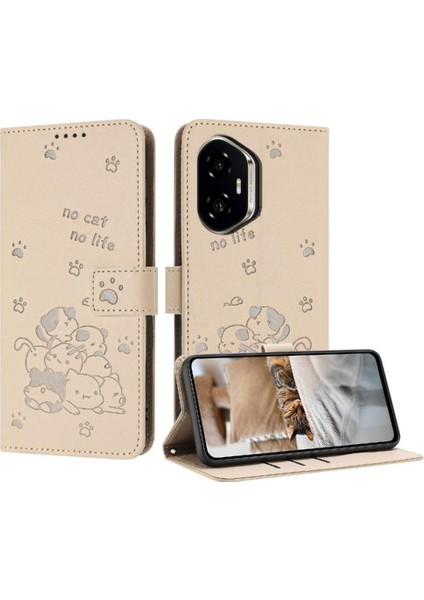 Onur Için Flip Case 400 Deri Cüzdan Kart Tutucu Kickstand Sevimli Kedi Pu (Yurt Dışından)