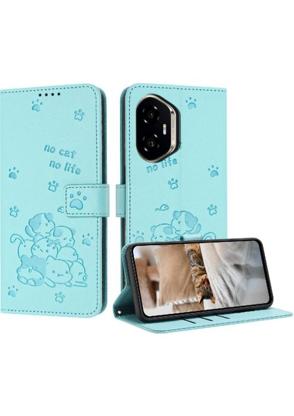 Onur Için Flip Case 400 Deri Cüzdan Kart Tutucu Kickstand Sevimli Kedi Pu (Yurt Dışından)
